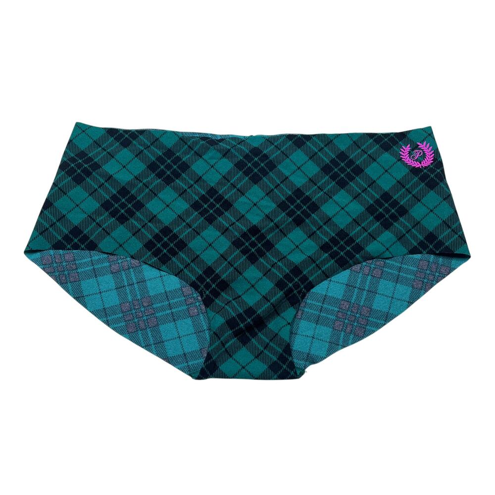 Victoria's Secret PINK No Show Seamless Hipster Panty Green Plaid Size Medium